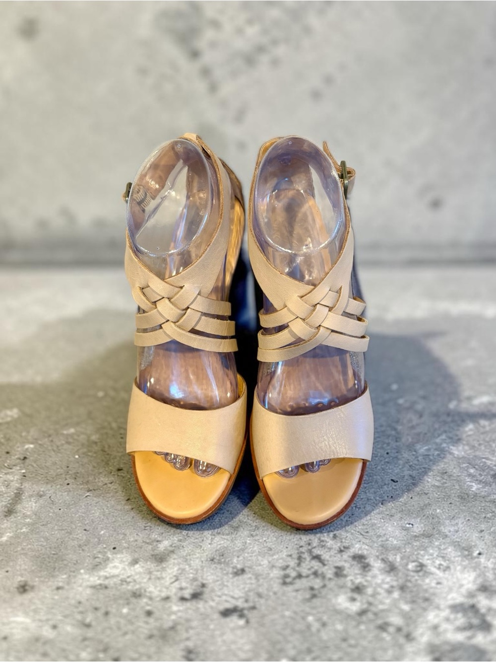 Kork-Ease Cream Woven Leather Wedge Sandals